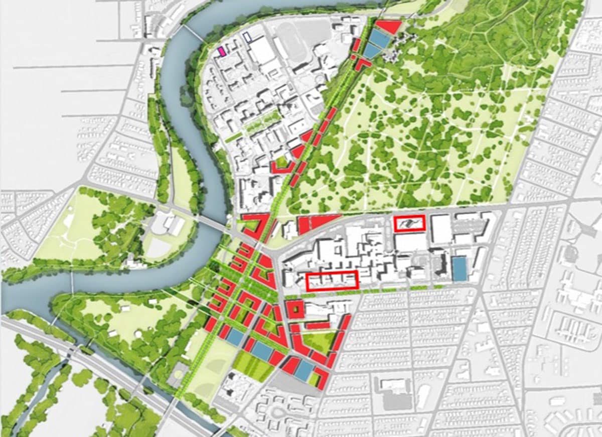 University of Rochester map illustrating the design of trails, gardens, and recreational areas.