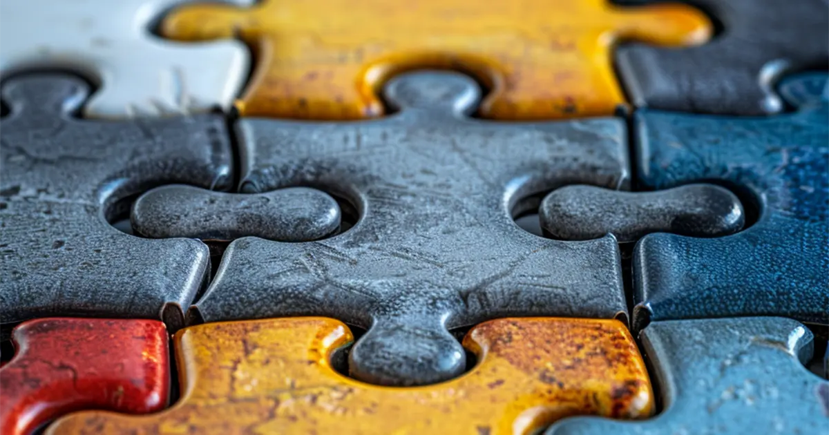 A close-up view of a vibrant, colorful puzzle piece showcasing intricate patterns and bright hues.